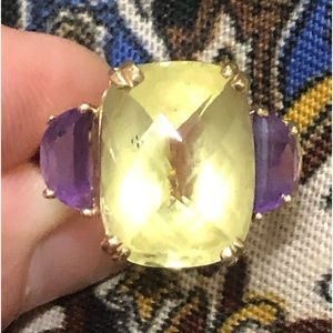 Vintage Effy BH 14kt Genuine Lemon Citrine & Amethyst Ring Size 8